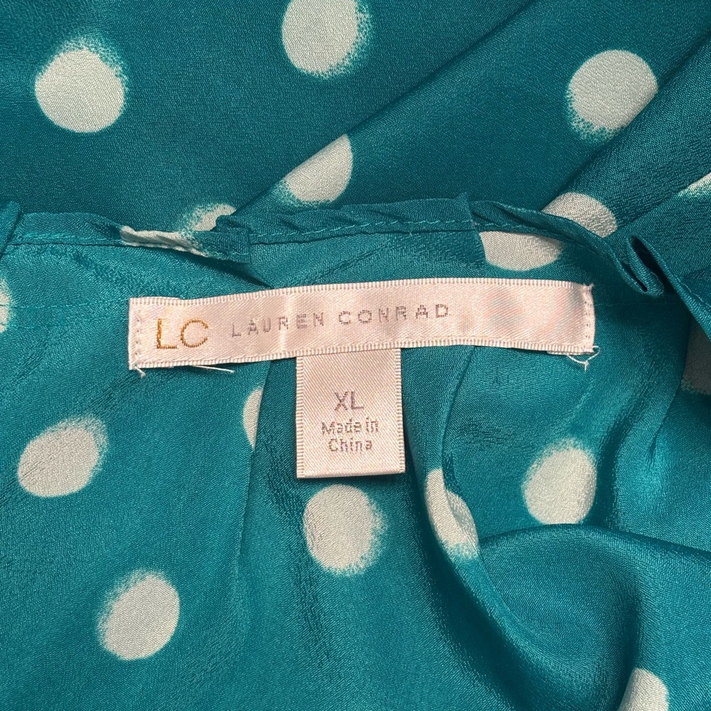 LC Lauren Conrad Teal Polka Dot Blouse - Picture 6 of 8